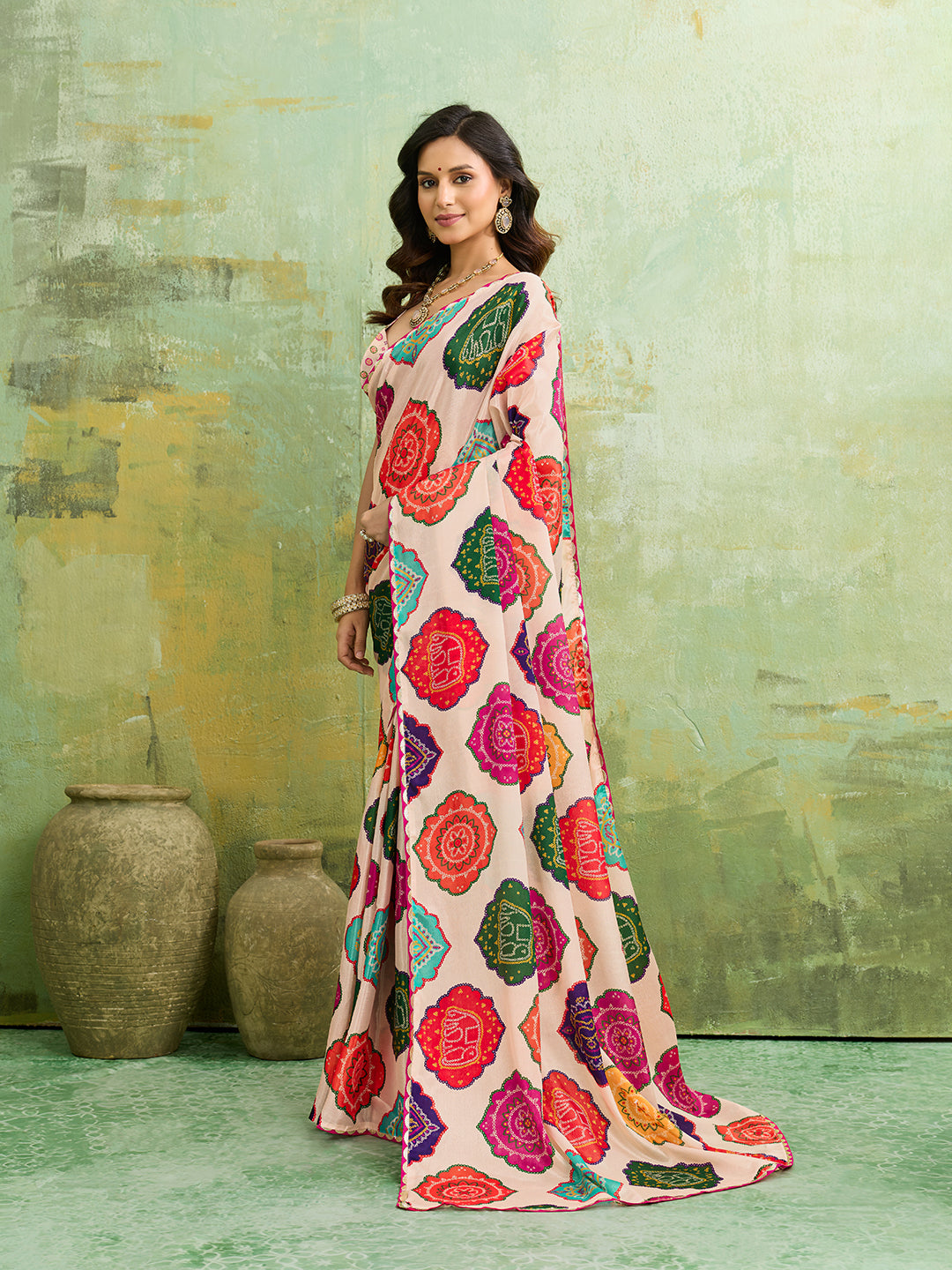KcPc Arrival Crape Bandhani Multicolor Saree with Gotapatti Border SANA