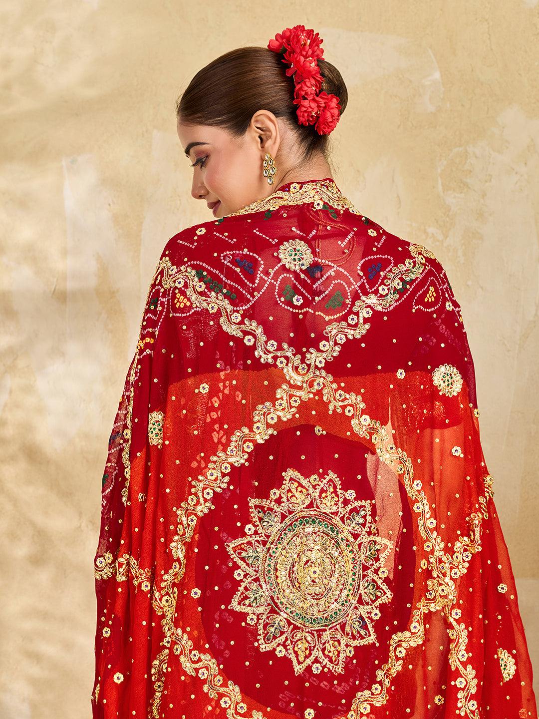 KcPc Latest Pure Georgette Rajasthani Chunri Dupattas Red Orange(pila)