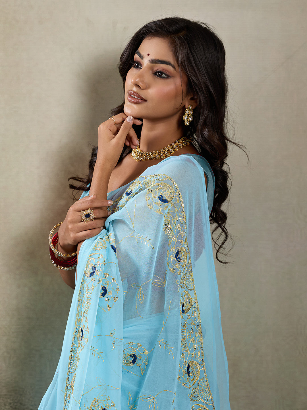 Buy Designer Saree With Handcrafted Aari Tari Work