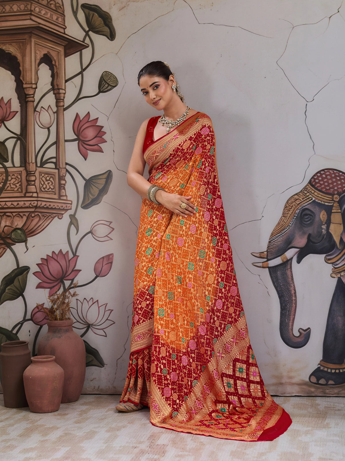 Traditional Royal Meenakari Pure Khaddi Georgette Saree for Women 6
