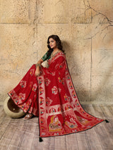 silk Dimond Work Saree in redcolour