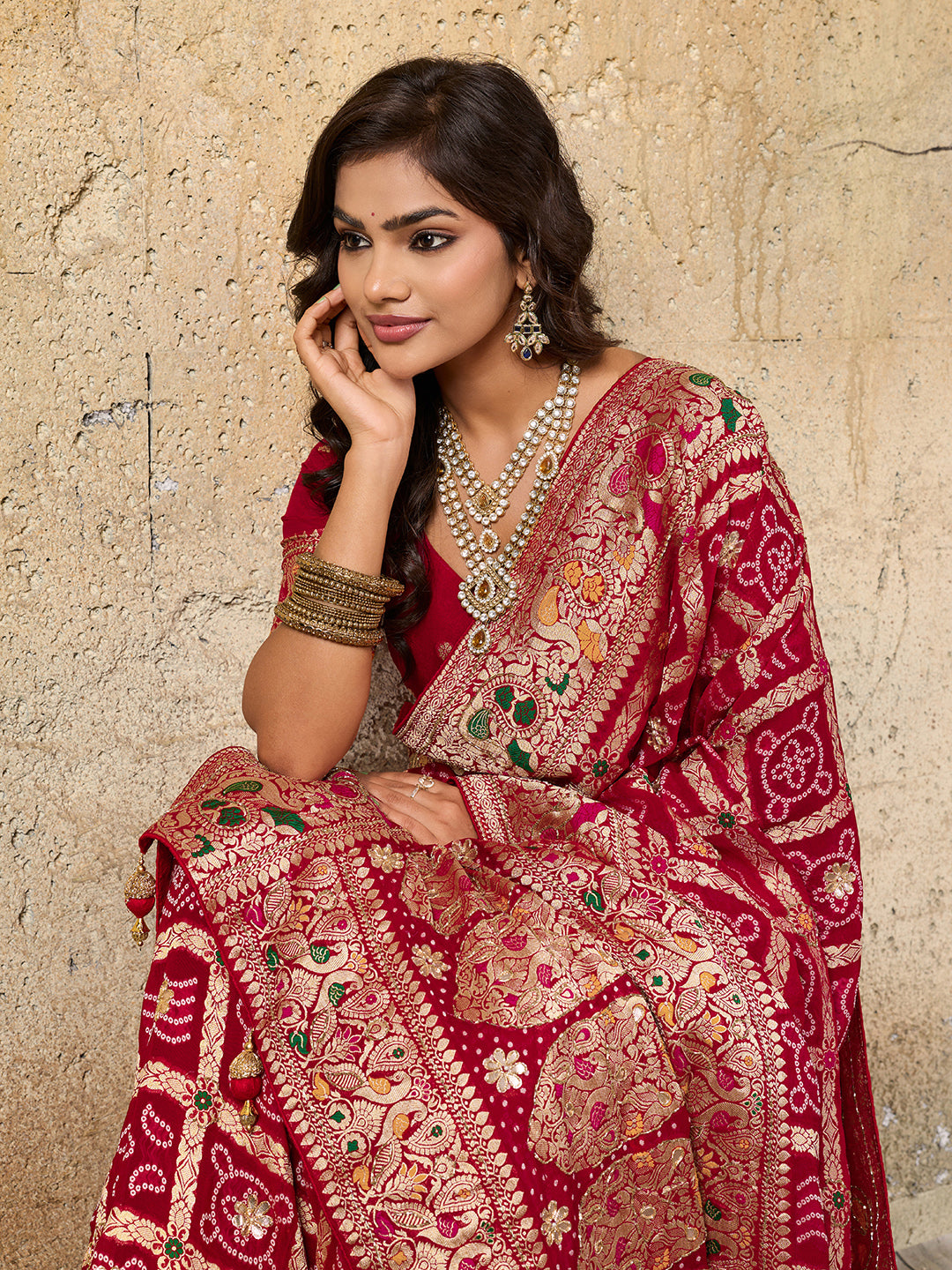 Georgette Gharchola Bandhej Cutdana Gotapatti Work Saree