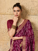 KcPc New Premium Quality Moss Chiffon Bandhani Style Saree for Casual & Everyday Wear KDN