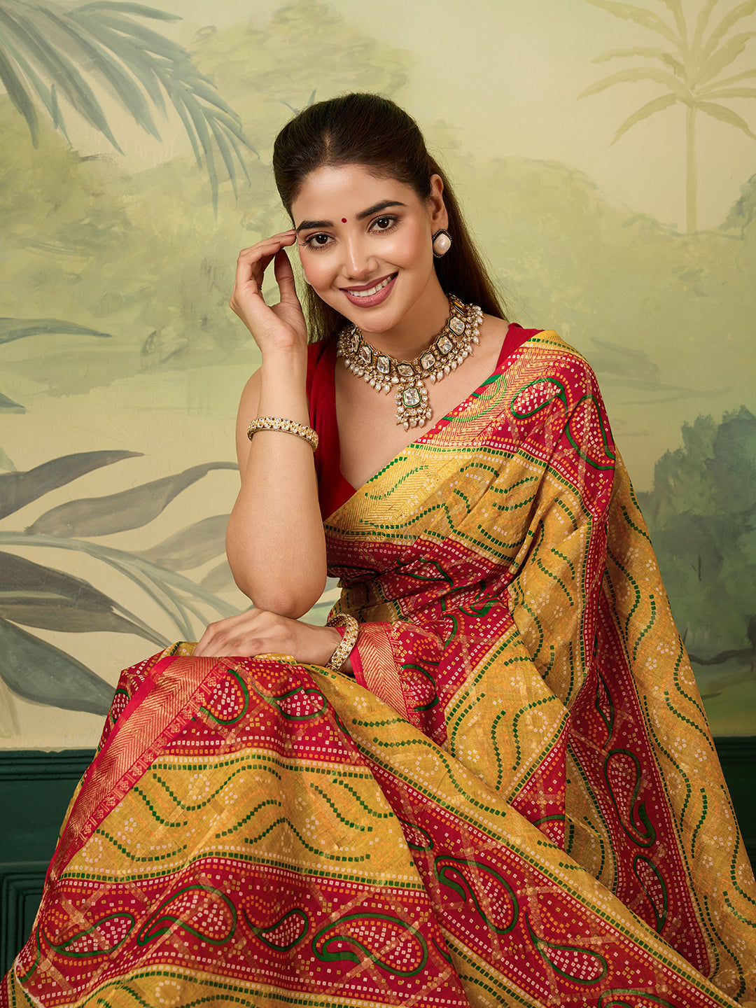 Buy Ghatchola Saree With Bikaneri bandhej Work