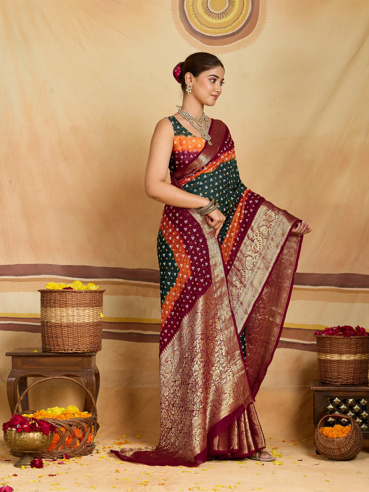 KcPc Designer Viscose Silk Tie-Dye Saree with Zari WorkRBW