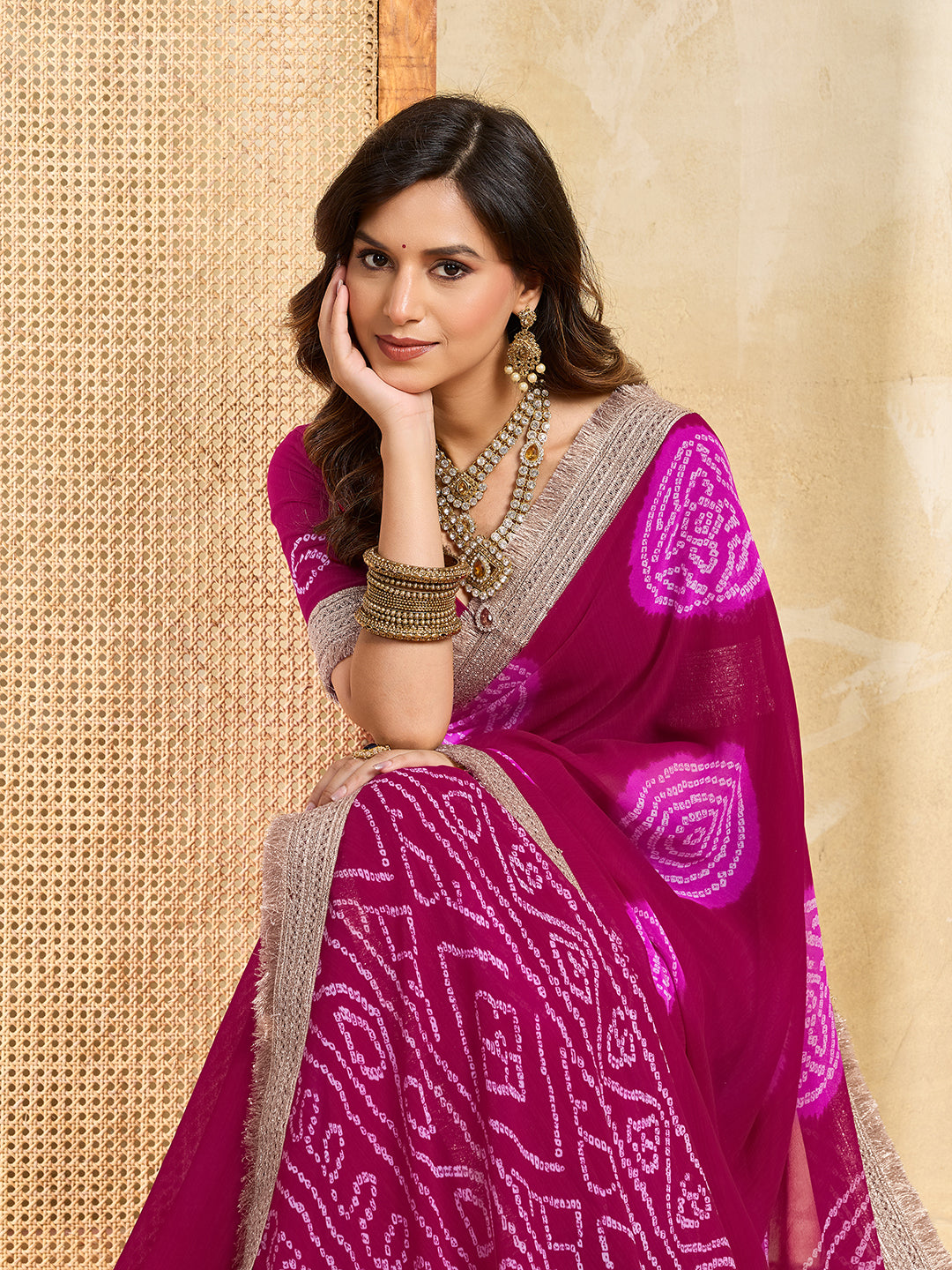 KcPc Traditional Wear Georgette Bandhani Saree with Designer Border KDN