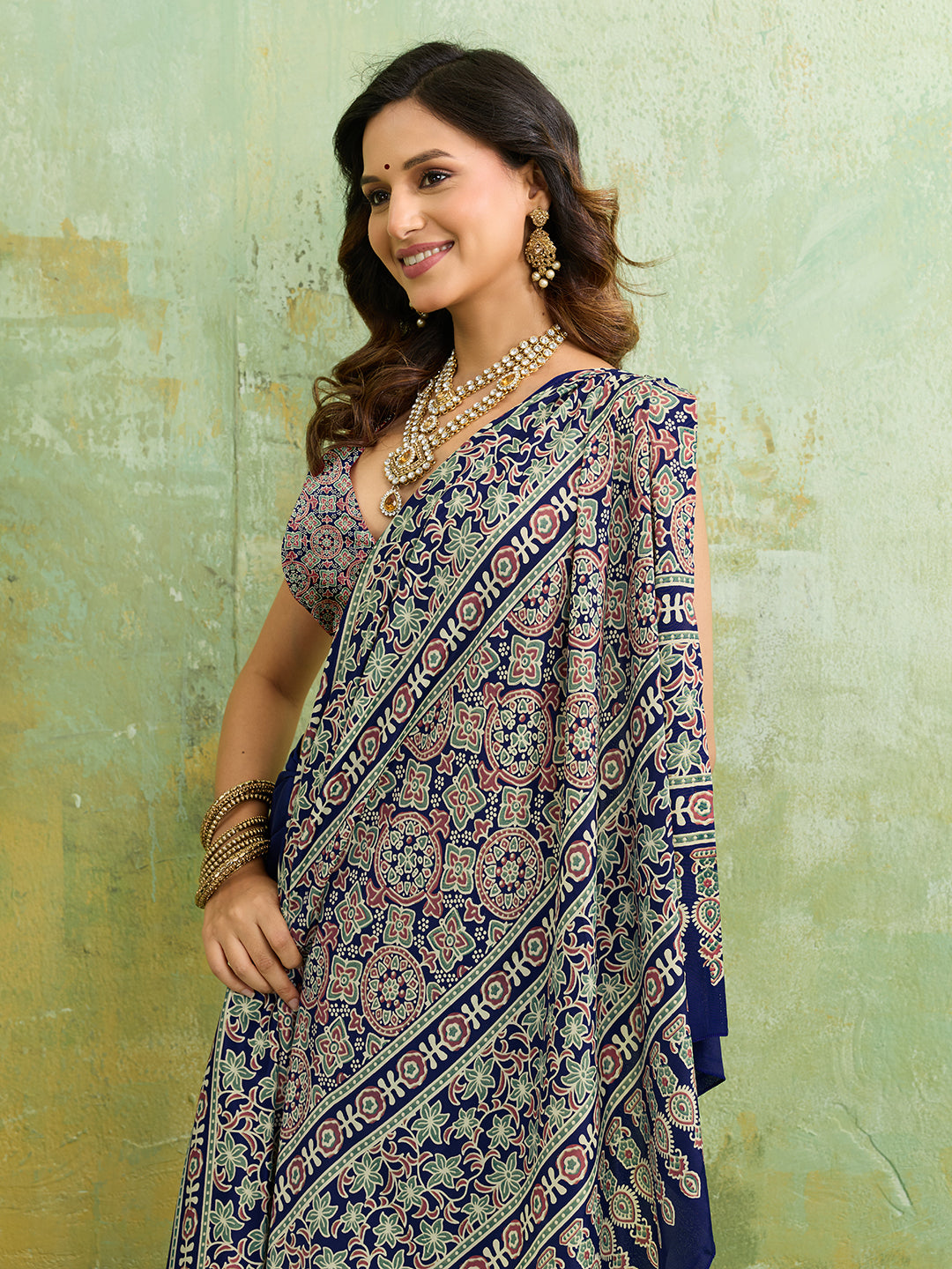 KcPc New Kalindi Style Crepe Silk Saree with Blouse Elegant Casual Wear Drape APL