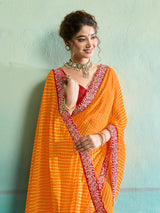 Buy New Spiceal Chiffon Leheriya Style With Embroidery Border Work Saree