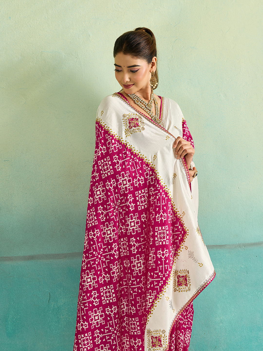 KcPc New Latest Ajrakh Style Creap Silk Saree with Stone Work Saree STR