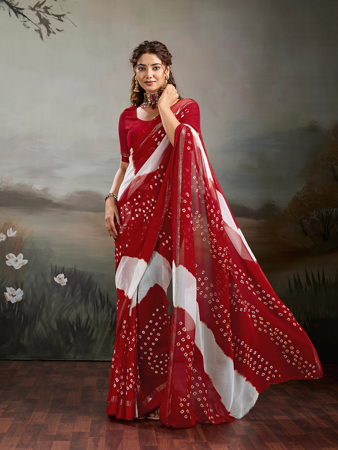 Georgette Multi ColourBandhni saree under 1000