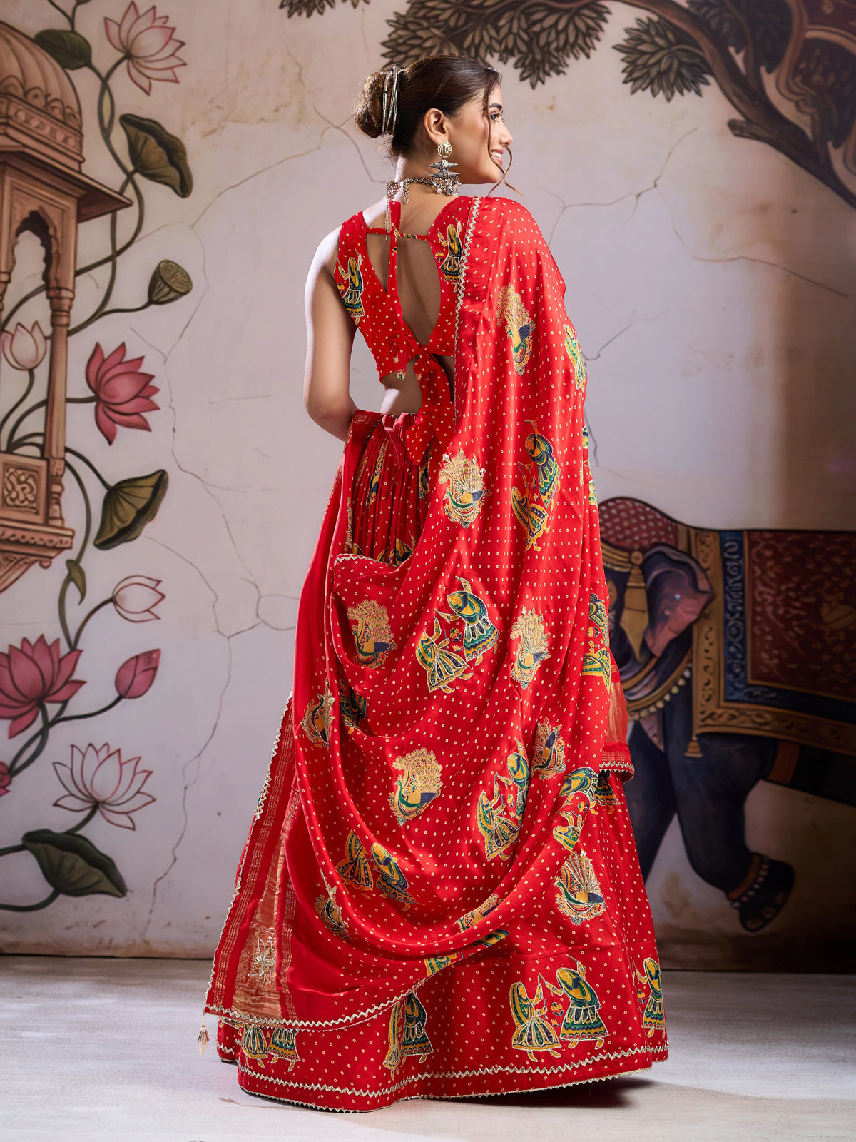 KcPc Beautiful Kalamkari Style Gaji Silk Lehenga with Gotapatti GOURI