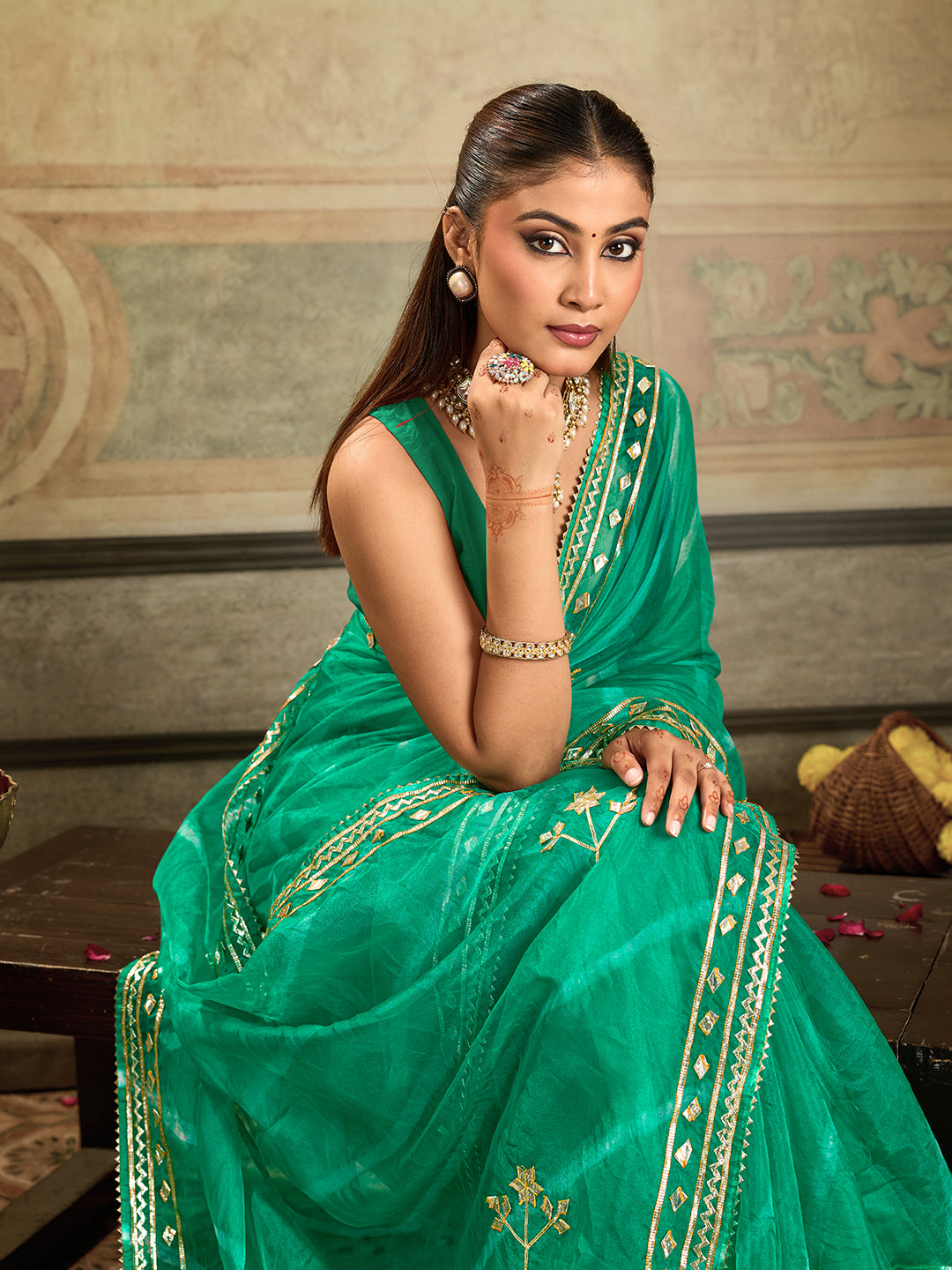 KcPc New Spiceal Organza Leheriya Style With Gotapatti Work Saree MHS