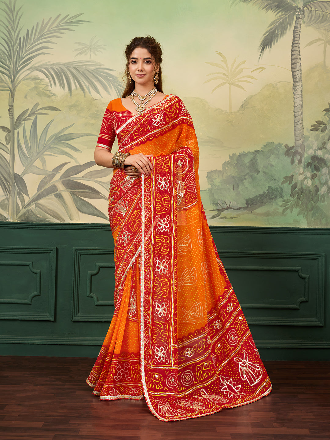 Buy New Premium Bandhani Style Saree With Festive Ware KcPc