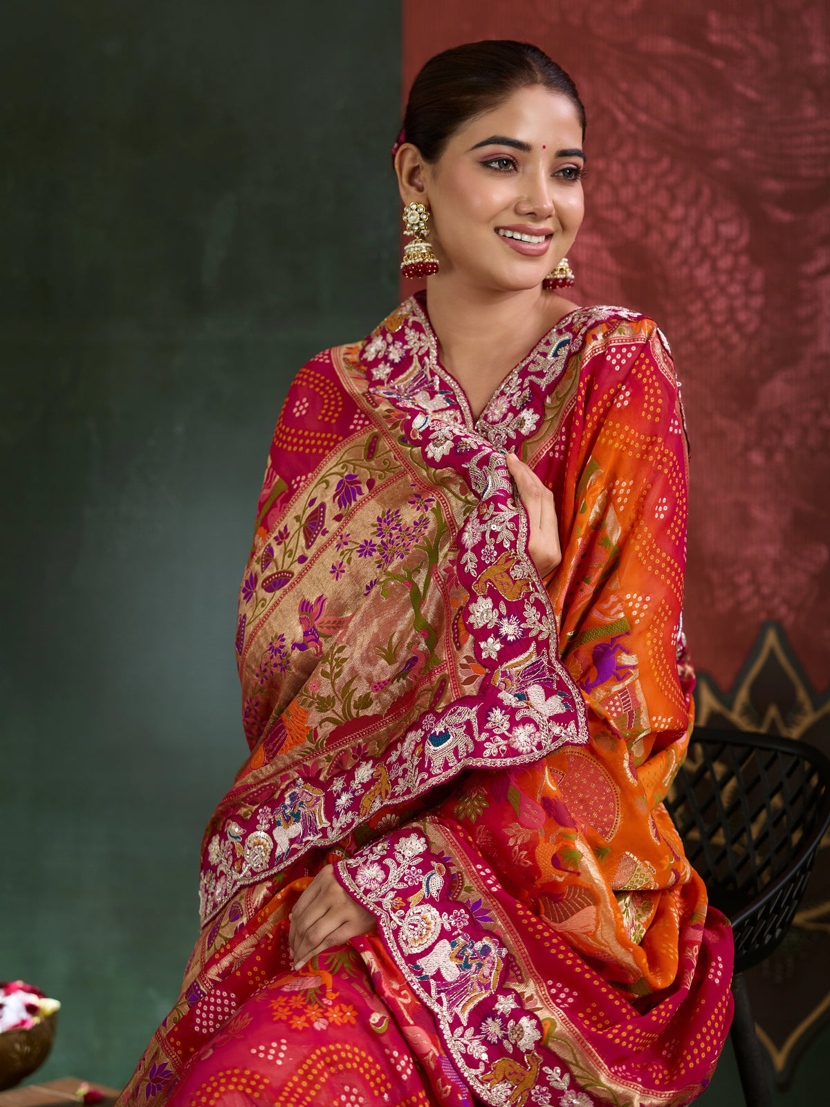KcPc Khaddi Georgette kalamkari Style Wth Embroidery Work Dupatta TUF