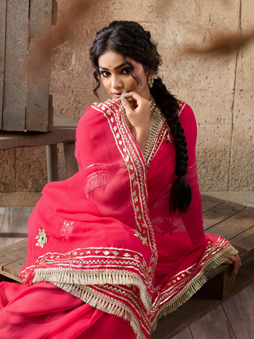 KcPc New Elegant Pure Georgette Kacha Gotapatti Work Saree for Festive OccasionsMHS