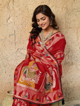 silk Dimond Work Saree in redcolour