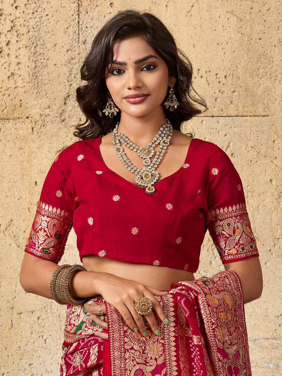 Georgette Gharchola Bandhej Cutdana Gotapatti Work Saree