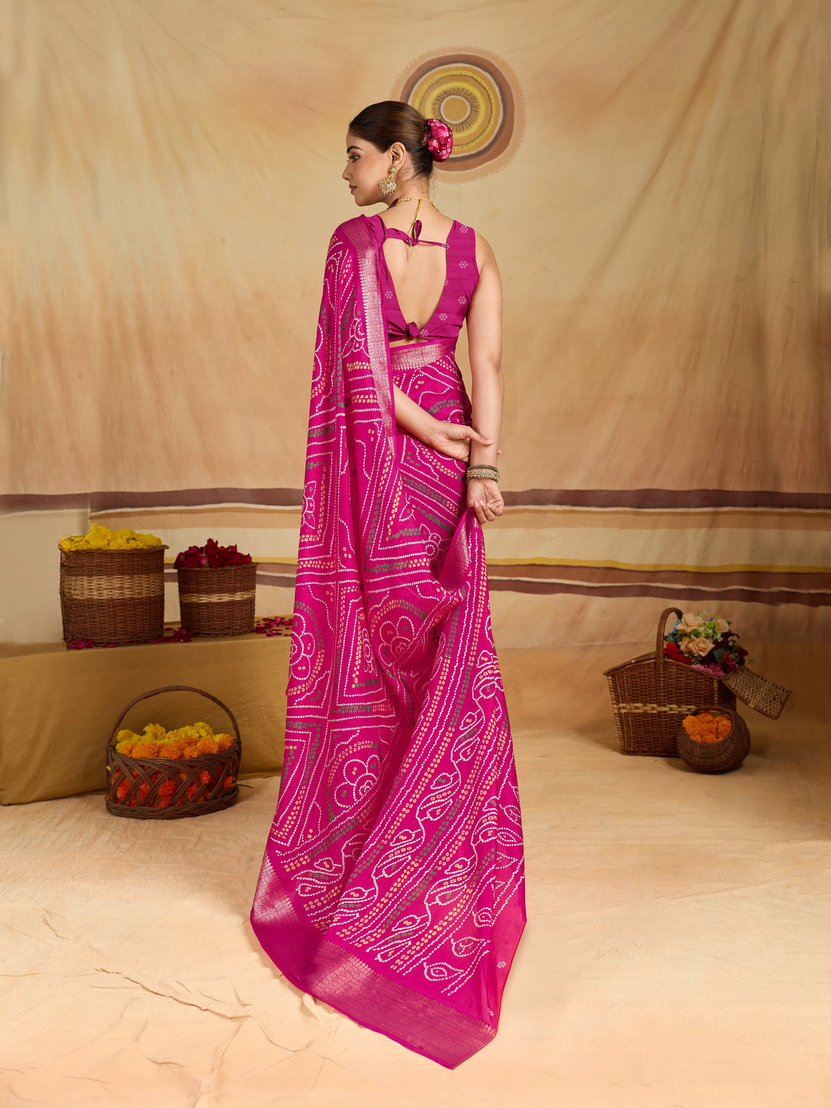 KcPc New Spiceal Cotton Silk Bandhani Style With Zari Border Work Saree STL