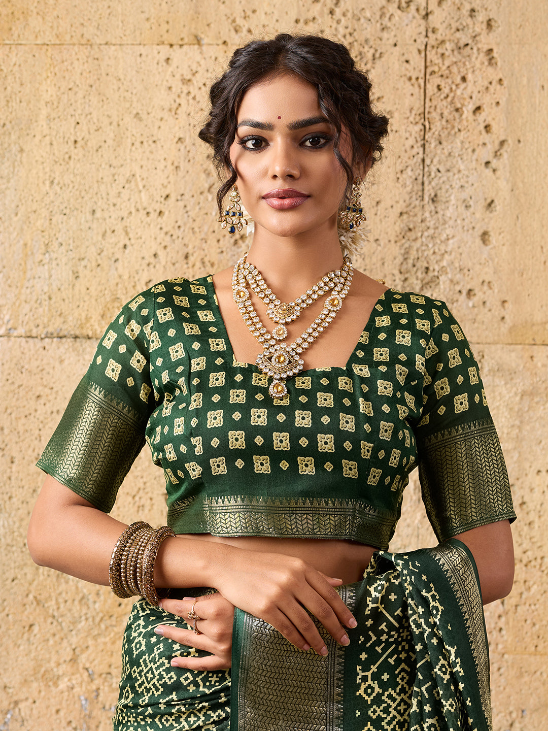 KcPc New beautifulCotton silk Ajrakh style With Ajrakh HandPrint Work Saree STL