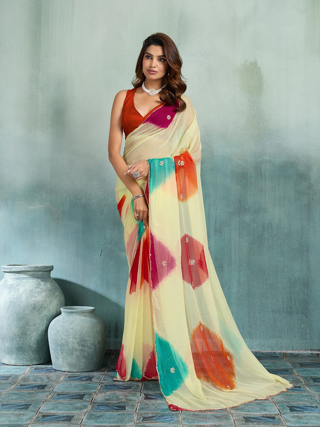 KcPc New Luxury Chiffon Saree with Elegant Cutdana Embellishment Finish SHCR