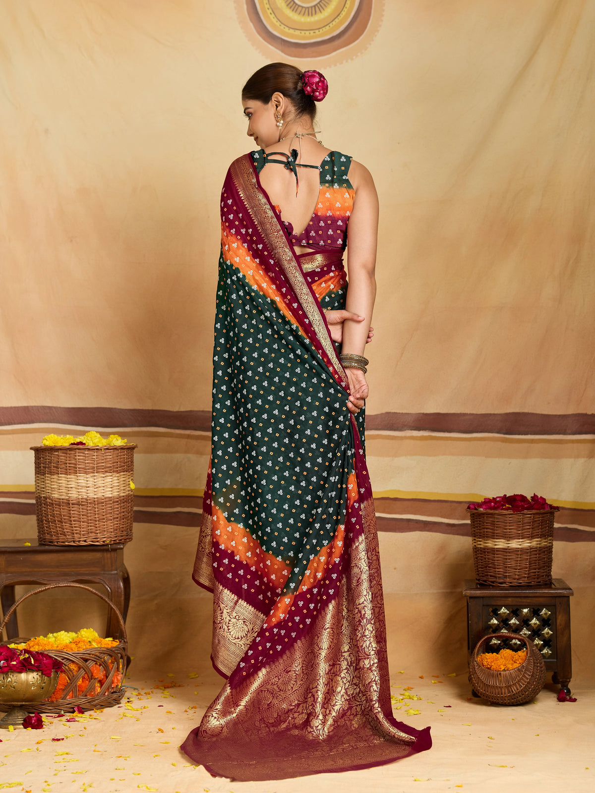 KcPc Designer Viscose Silk Tie-Dye Saree with Zari WorkRBW