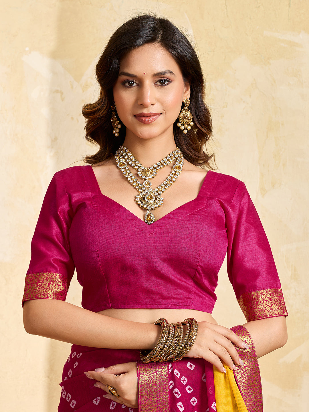 KcPc New Graceful Bandhani Style Moss Chiffon Georgette Saree with Zari Border KDN