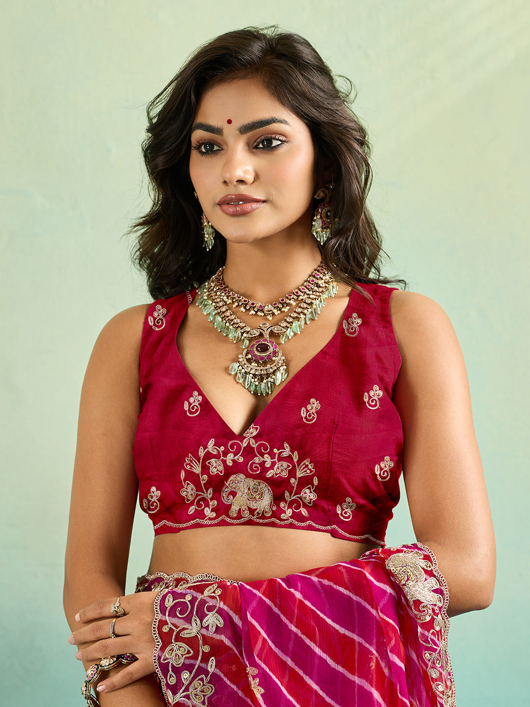 KcPc New Premium Leheriya Kalamkari Style Saree Crafted in Soft Chiffon Georgette FabricVND