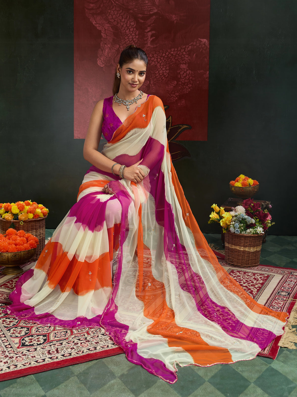KcPc Premium Chiffon Saree with Cutdana Work SHCR