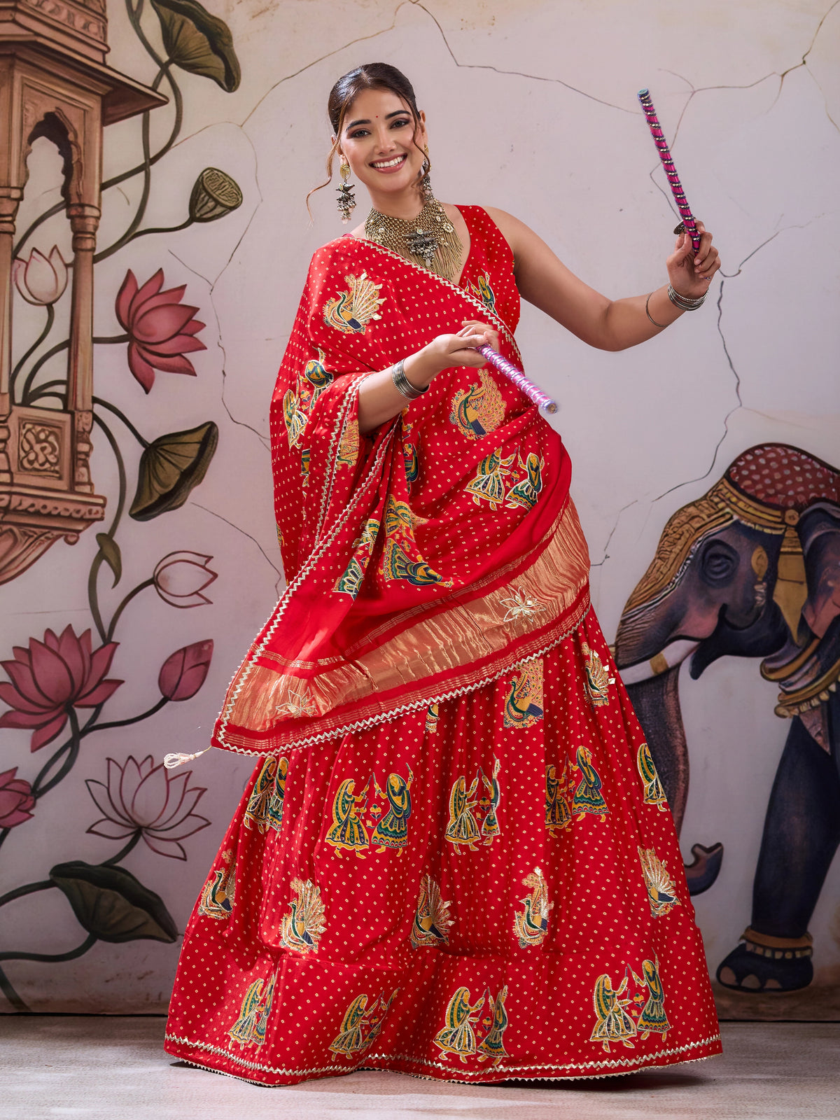 KcPc Beautiful Kalamkari Style Gaji Silk Lehenga with Gotapatti GOURI