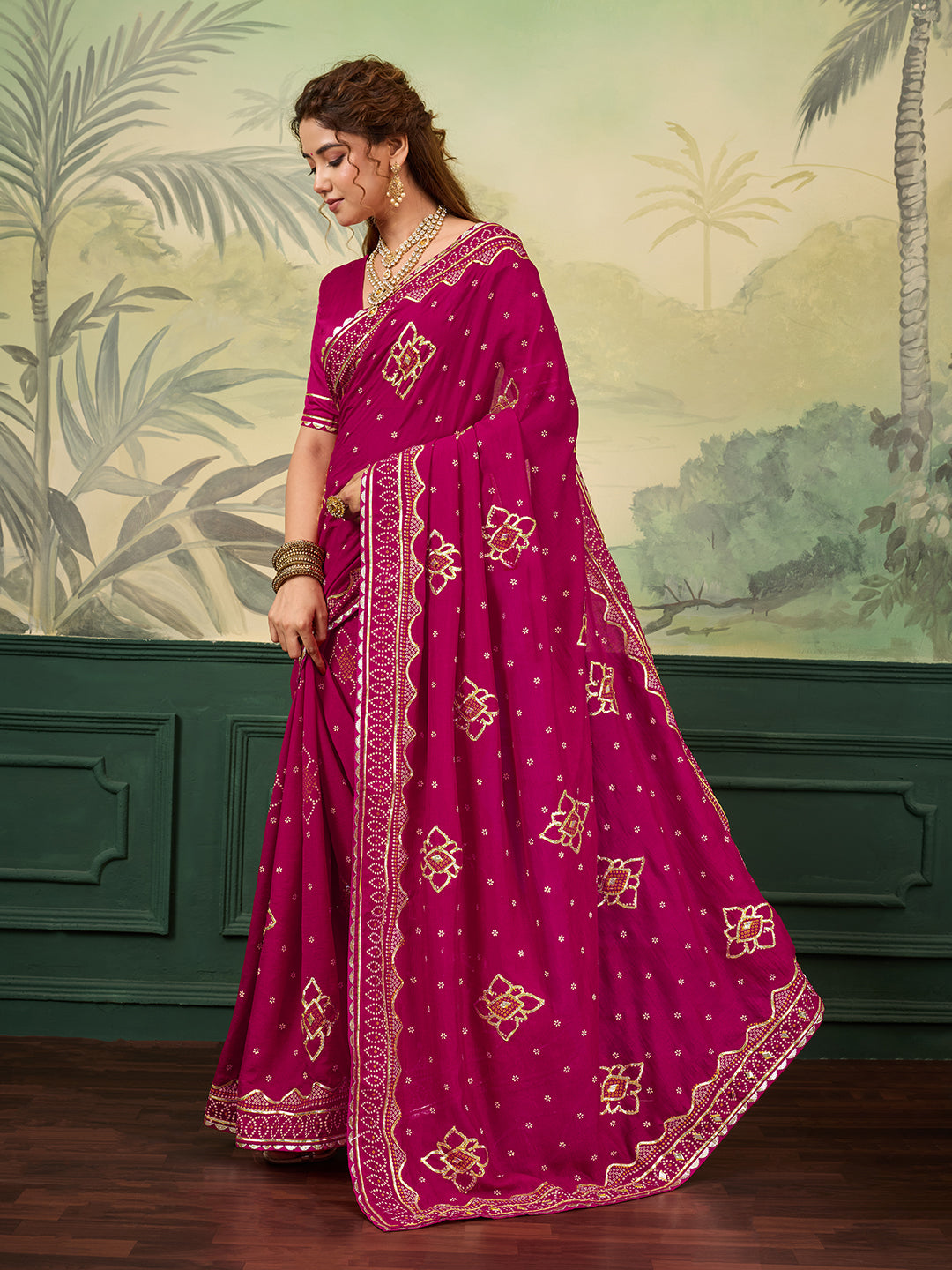 Buy Bandhani Saree With Gotapatti Work