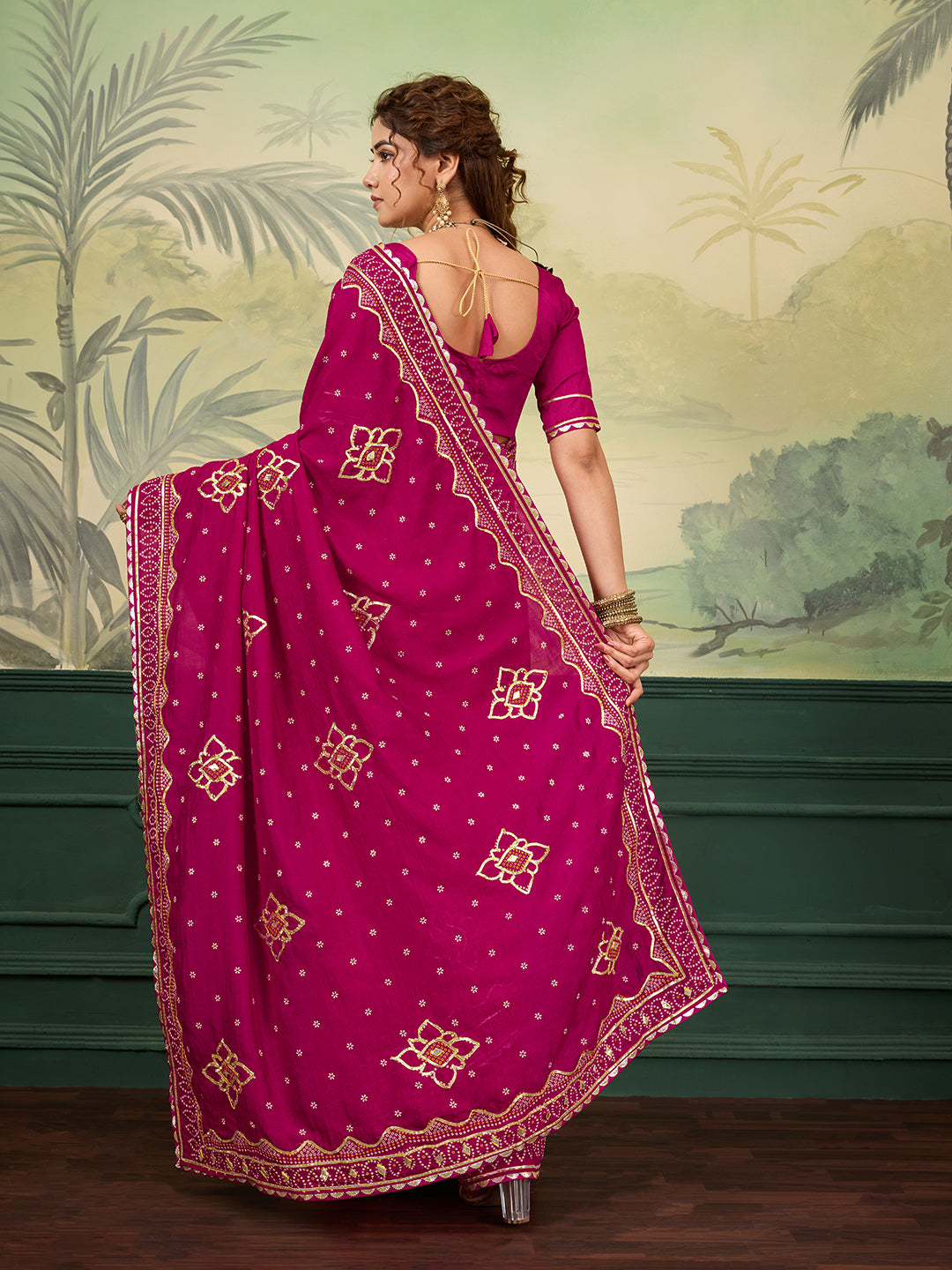 Buy Bandhani Saree With Gotapatti Work