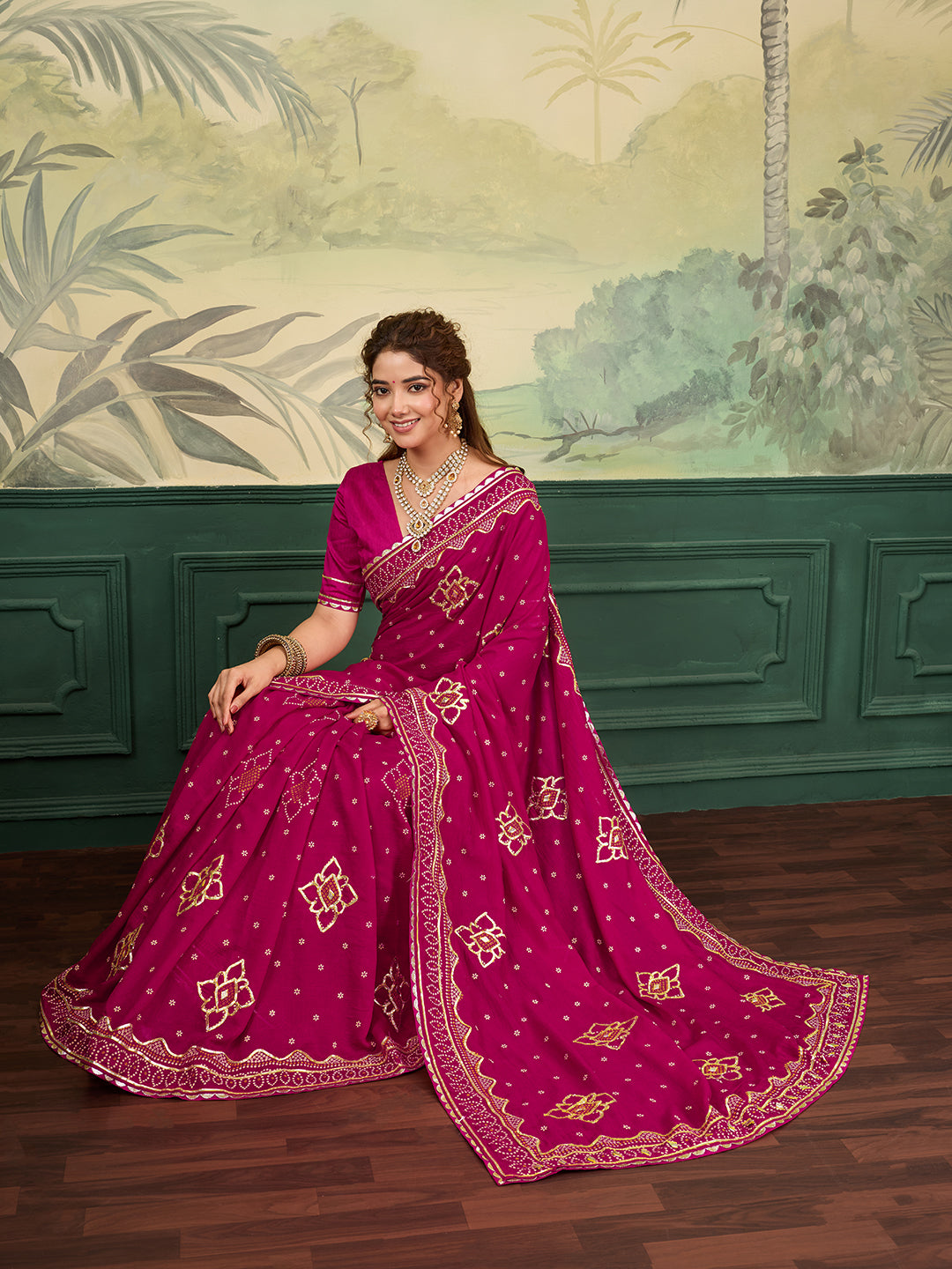 Buy Bandhani Saree With Gotapatti Work