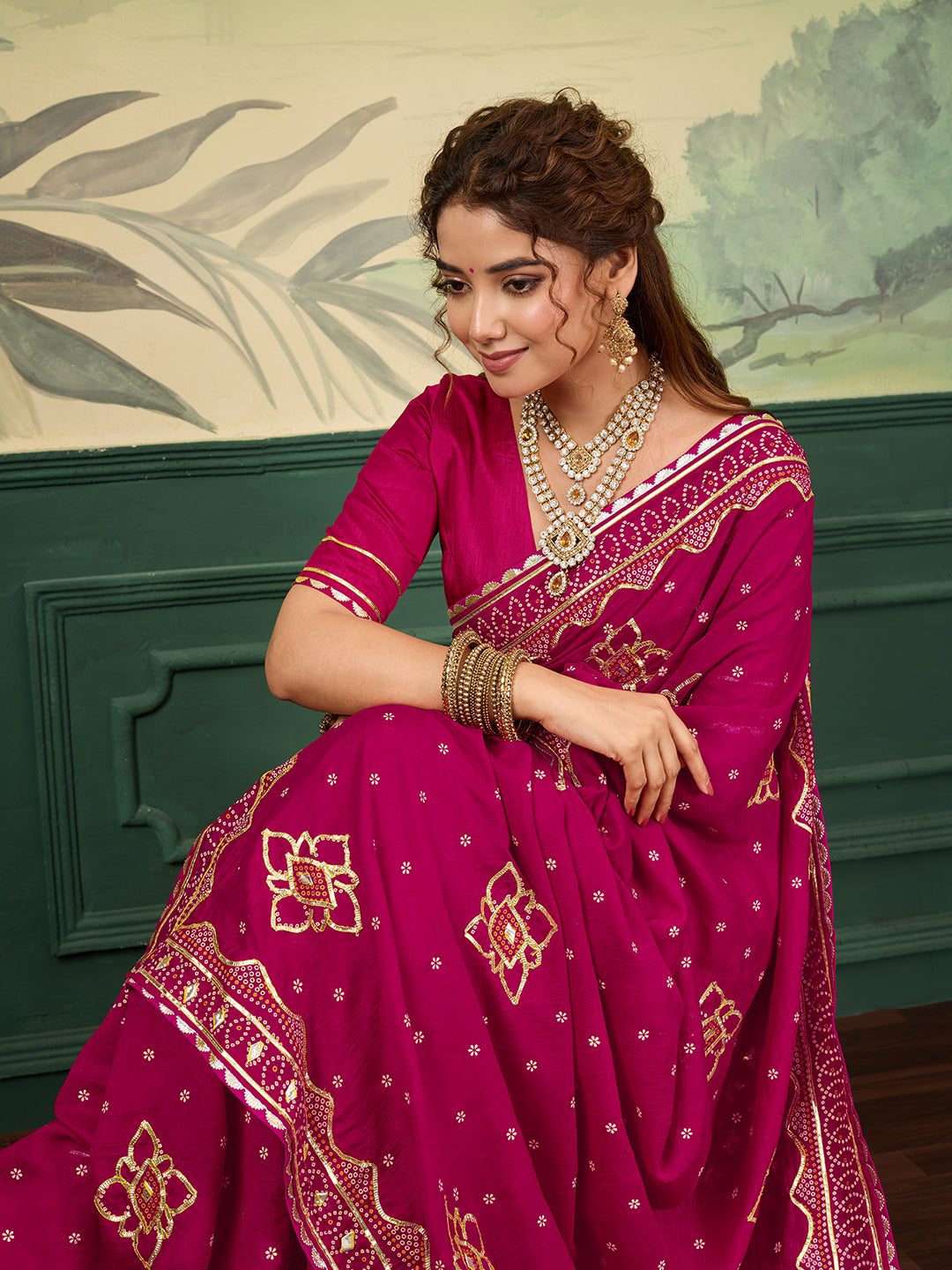 Buy Bandhani Saree With Gotapatti Work