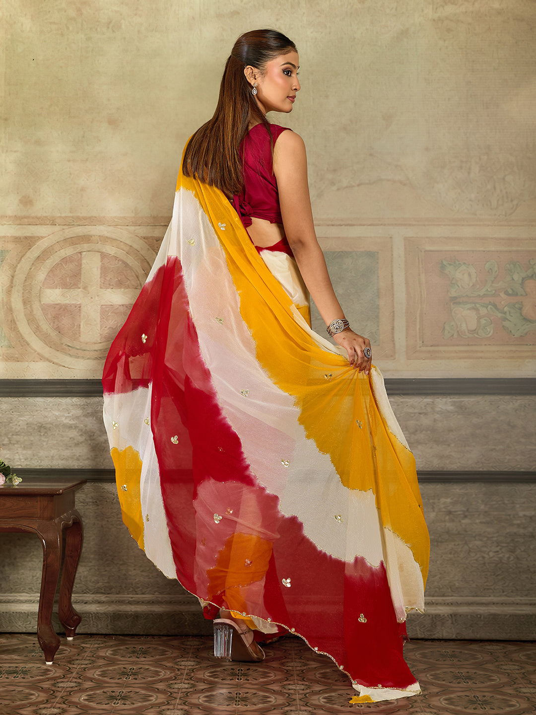 KcPc New Premium Faag Style Saree with Rich Cutdana Work and Ethnic Elegance SHCR