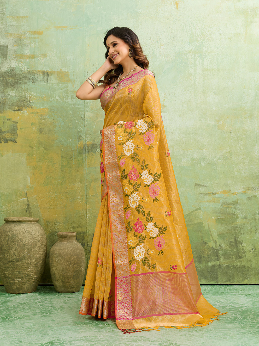 banarasi style saree with Crosia Work With Hand Embroidery