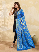 KcPc Special Silk Bandhani Dupatta with Handmade Work Sky Blue SA