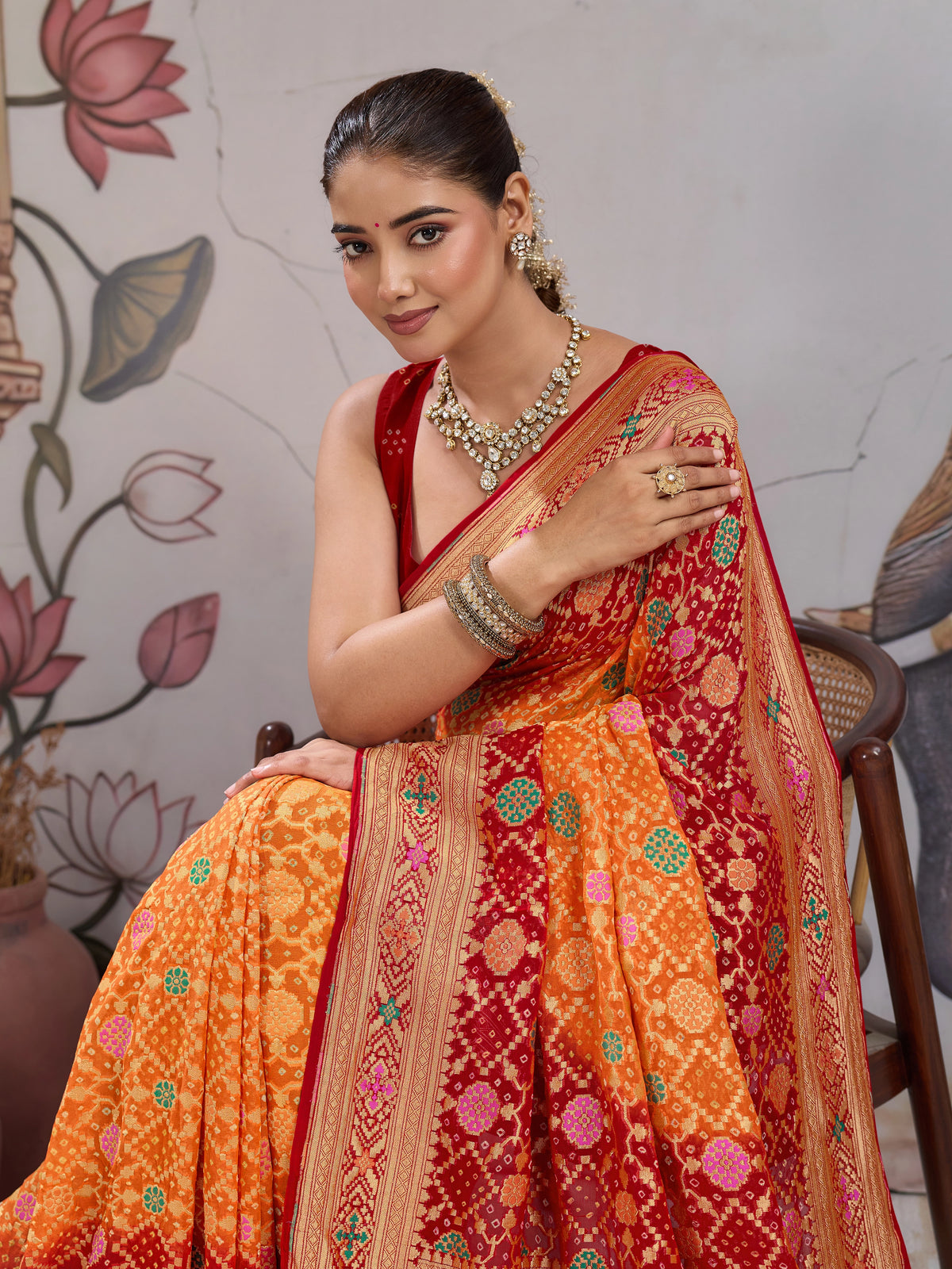 Traditional Royal Meenakari Pure Khaddi Georgette Saree for Women 3