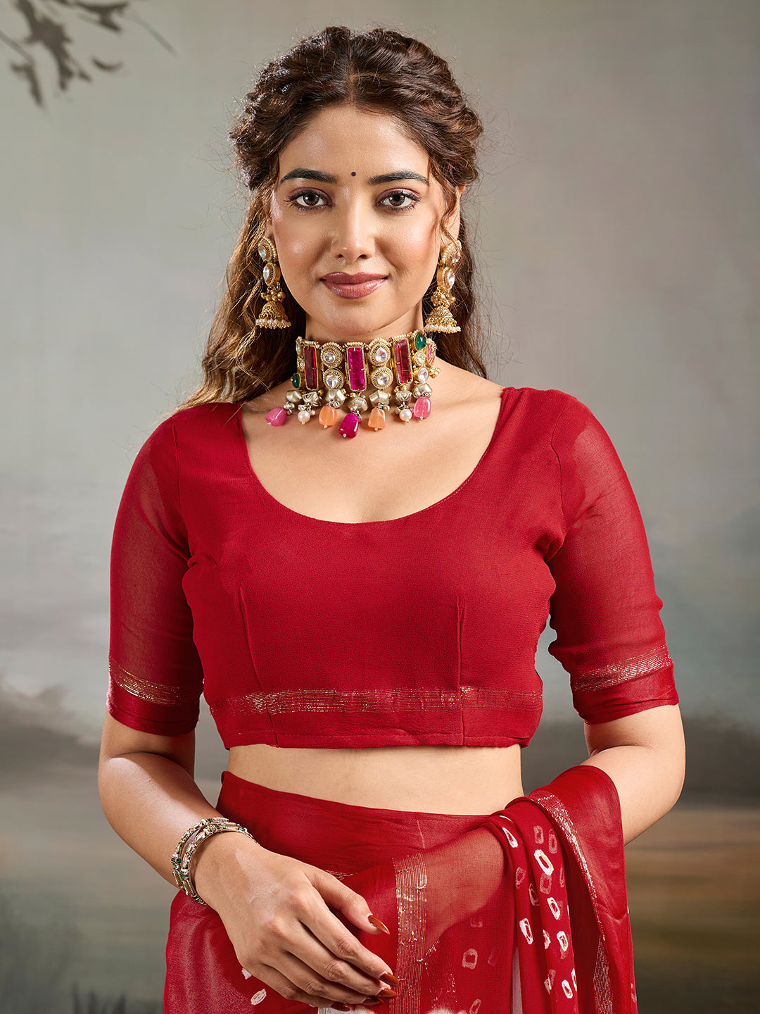 Georgette Multi ColourBandhni saree under 1000