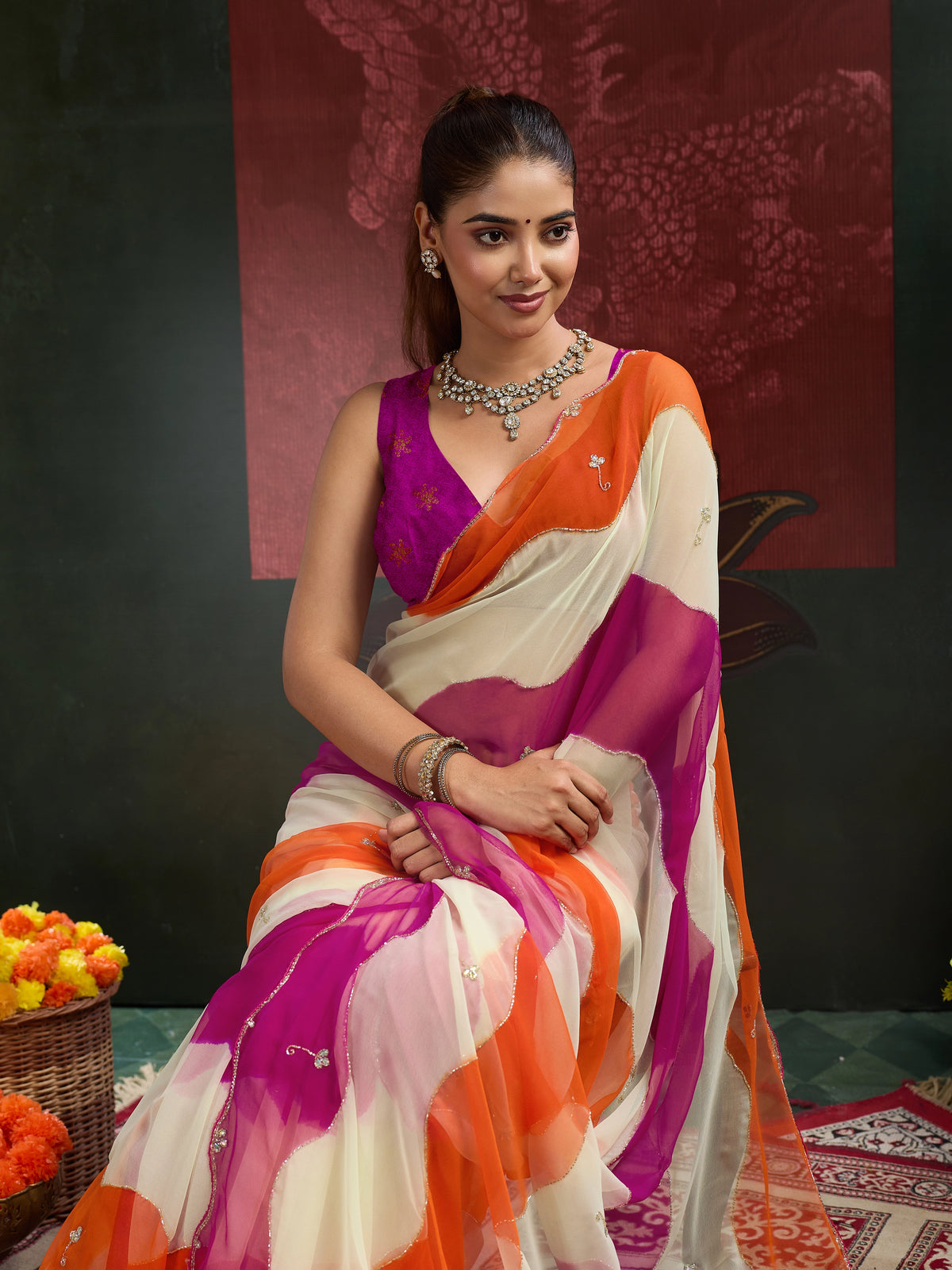 KcPc Premium Chiffon Saree with Cutdana Work SHCR