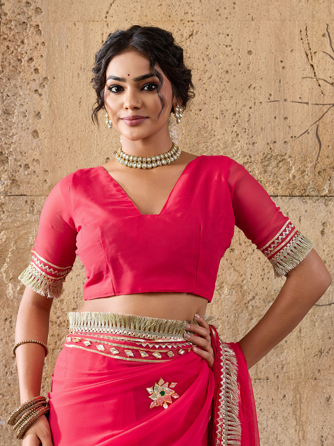 KcPc New Elegant Pure Georgette Kacha Gotapatti Work Saree for Festive OccasionsMHS