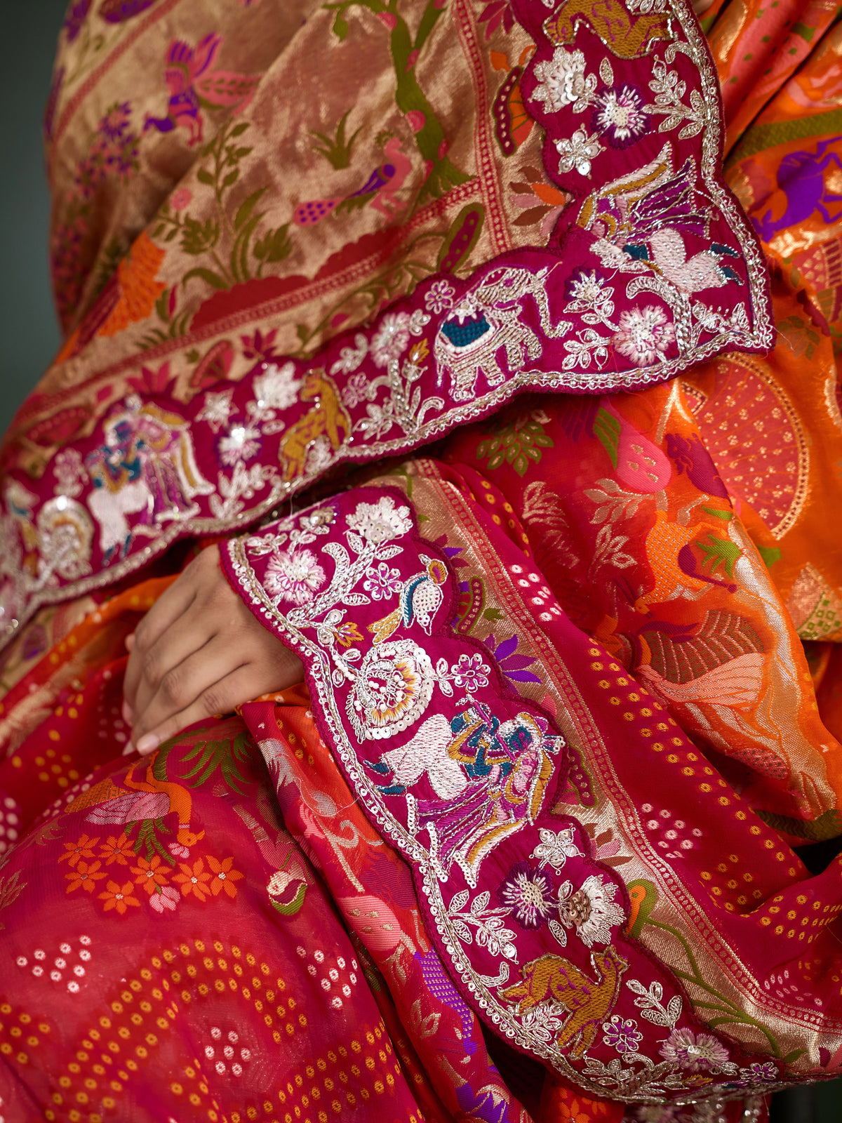 KcPc Khaddi Georgette kalamkari Style Wth Embroidery Work Dupatta TUF