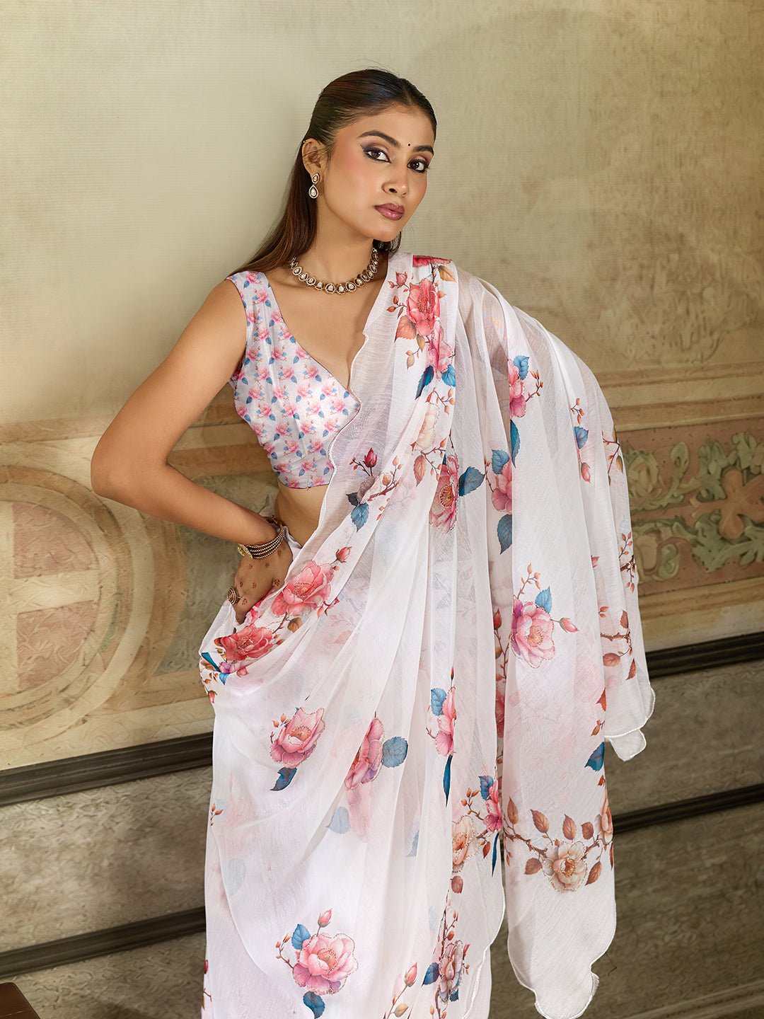 KcPc New Casual Elegance Cotton Silk Printed Saree with Blouse STL