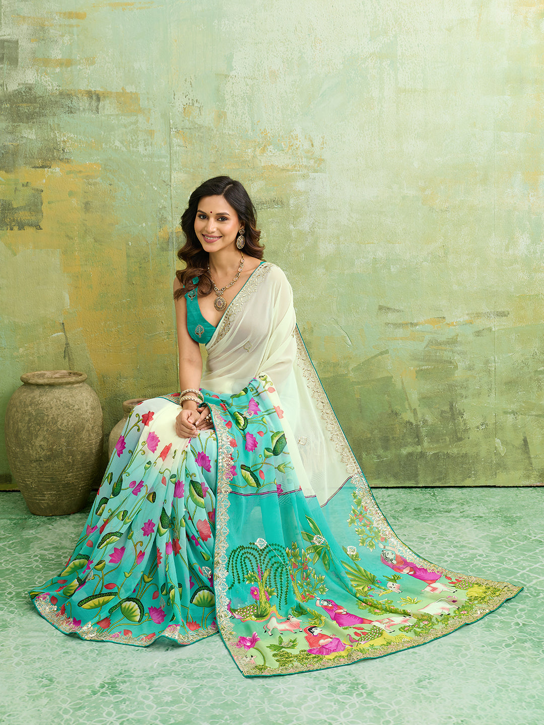 KcPc Premium Pure Georgette Saree with Stylish Sequence Gota DetailingSAN