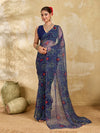 A blue colour geometric patterned saree with bandhani style dots under 500