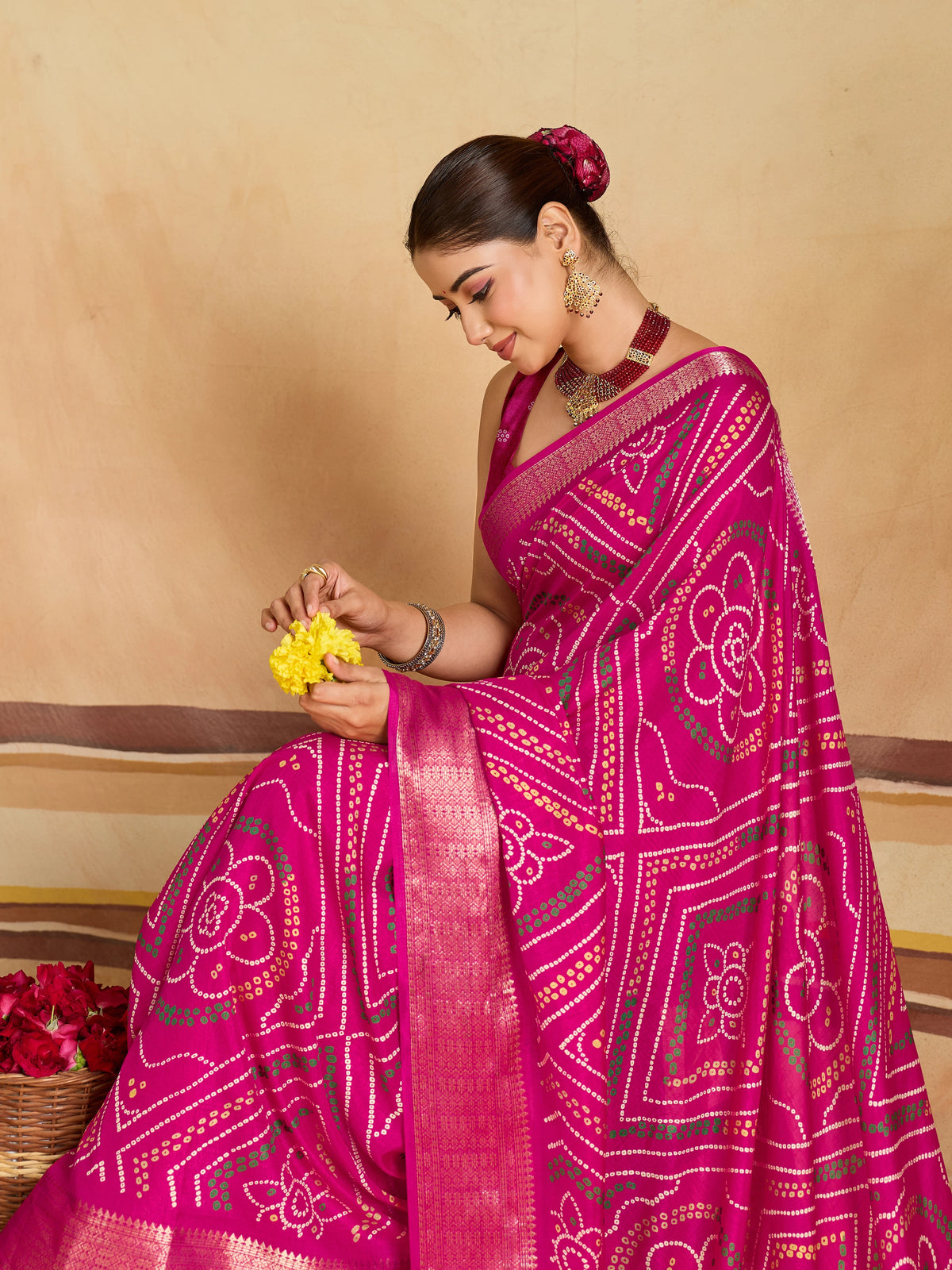 KcPc New Spiceal Cotton Silk Bandhani Style With Zari Border Work Saree STL
