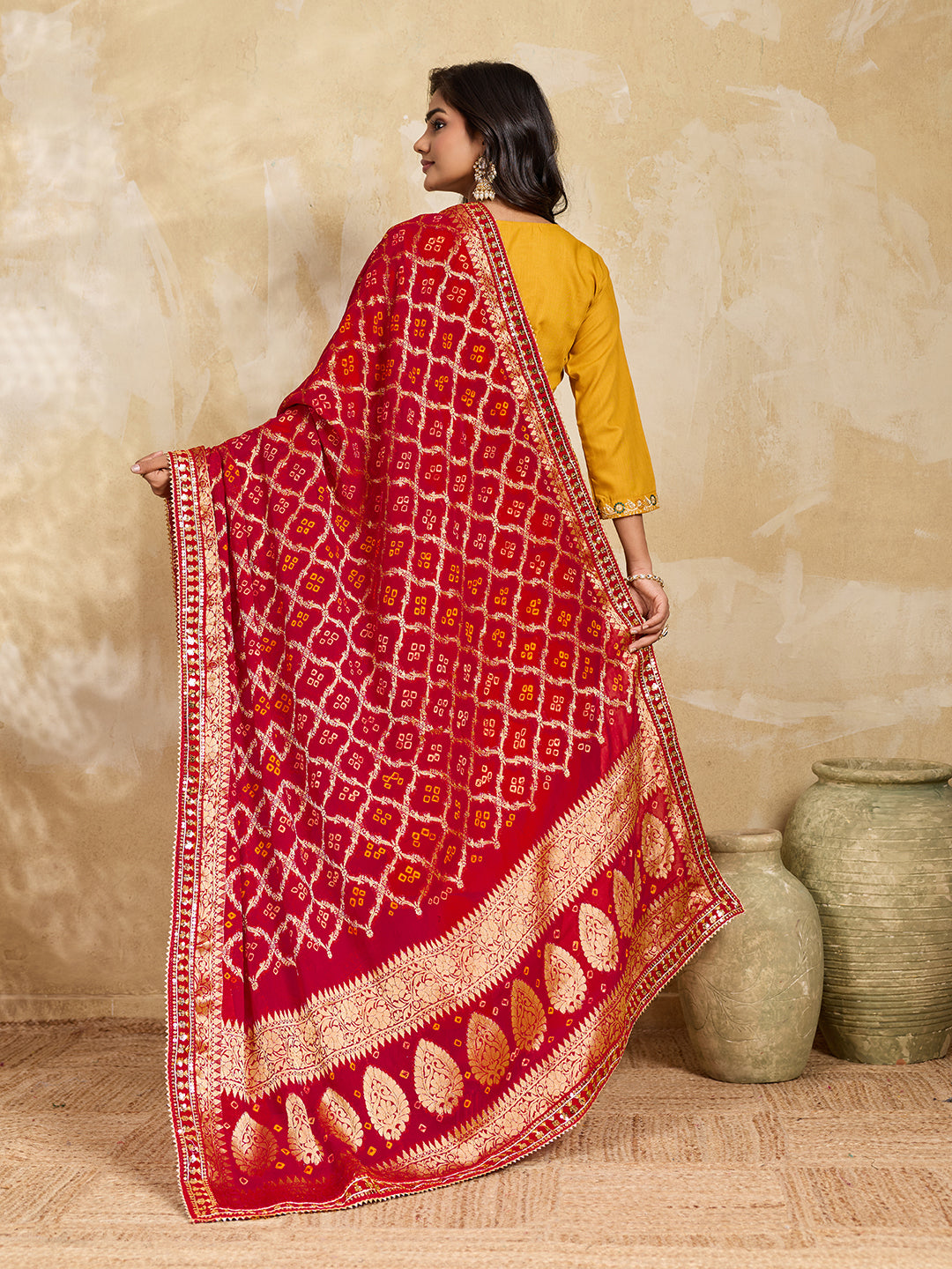 KcPc Pure Georgette Bandhani Banarasi Weaving Dupatta