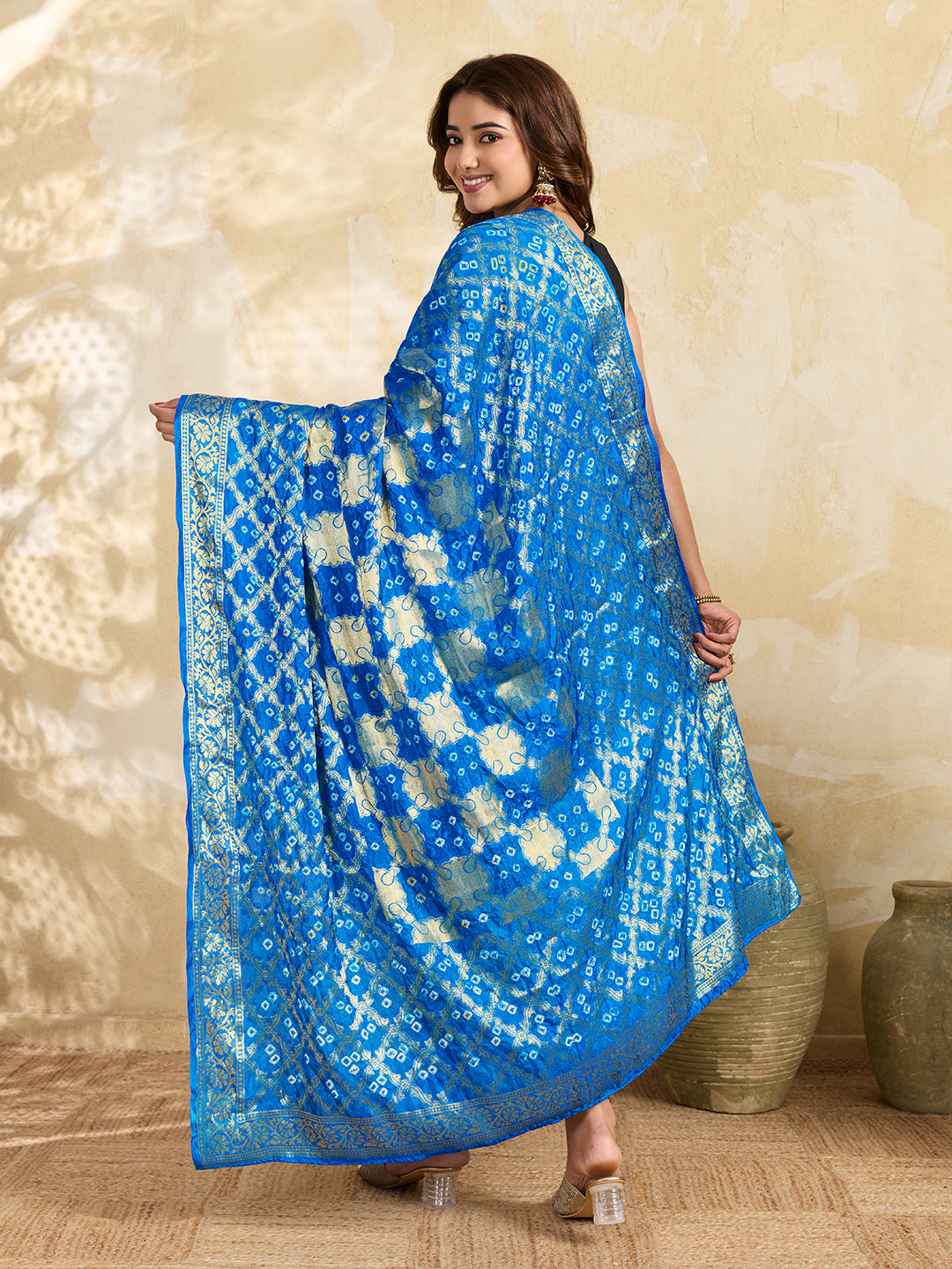 KcPc Special Silk Bandhani Dupatta with Handmade Work Sky Blue SA
