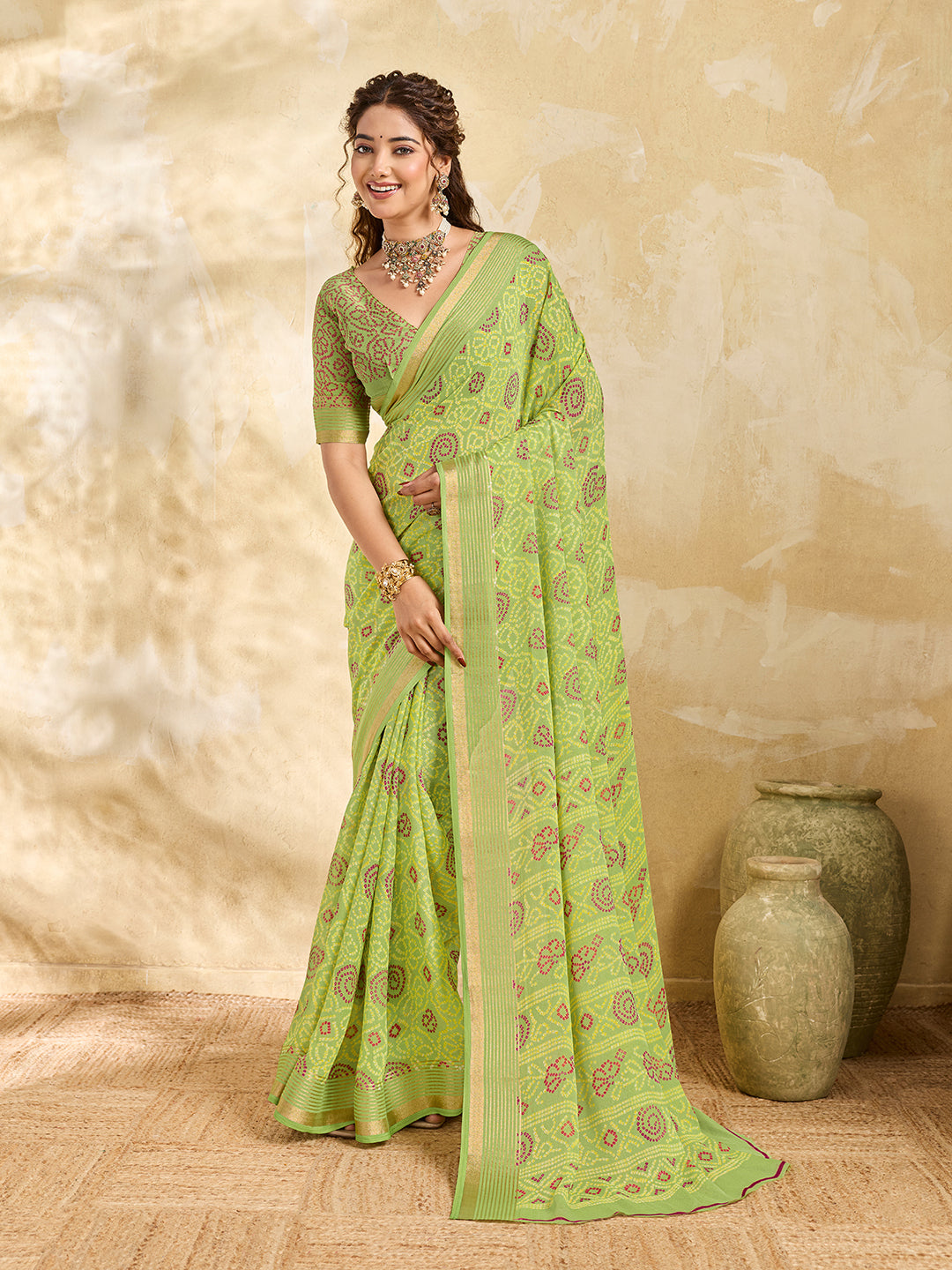Buy Bandhani Style Saree With Casual Wear KcPc Image 1