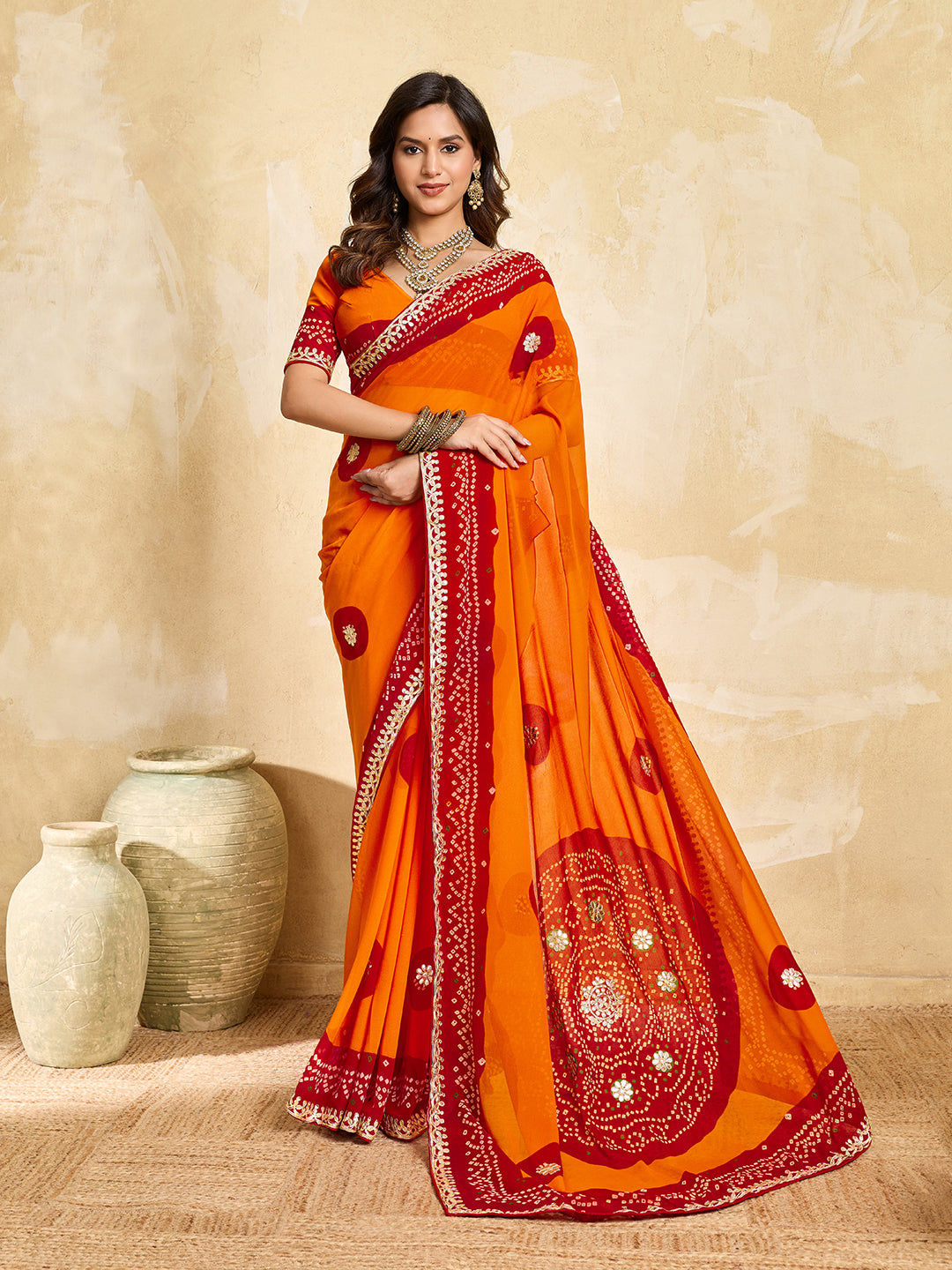KcPc Elegant Georgette Bandhani Saree with Rich Gotapatti Work PDM