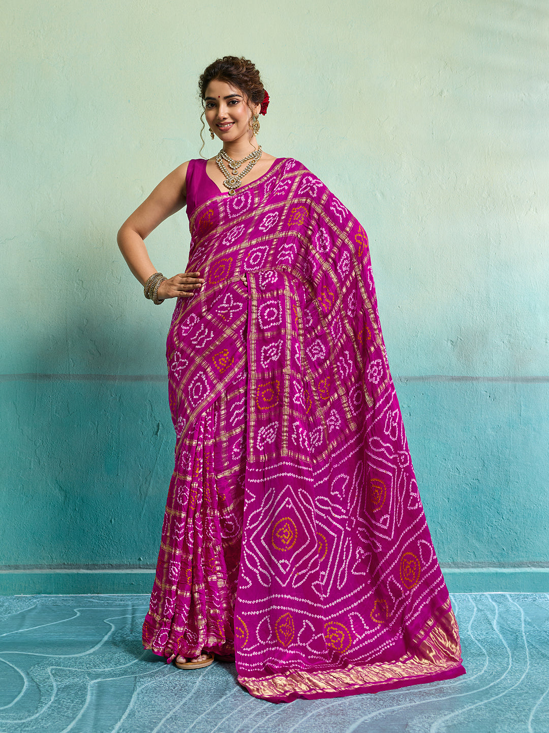 KcPc New Gaji Silk Bandhani Ghatchola SareeRani